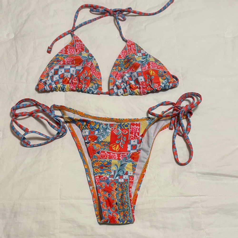 Unbranded Colorful Floral Patchwork String Bikini… - image 1